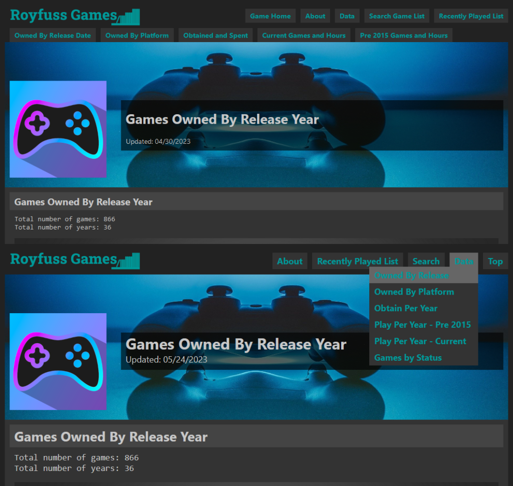 Games Website Navigation Before and After