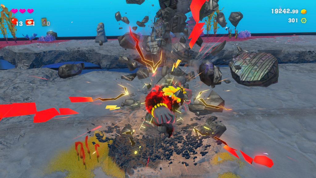 Donkey Kong in Kong Bananza form punching through pillars.