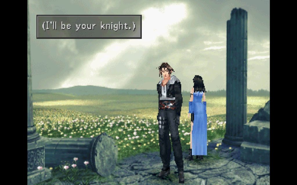 Final Fantasy VIII Screenshot - Squall thinking that he will be Rinoa's knight.